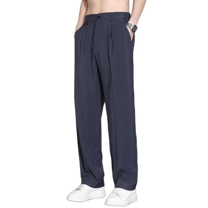 Men's Clothing High Grade Ice Silk Casual Pants Men's 2025 Summer Thin Loose Straight Wide Leg Suit Pants Drape Trousers