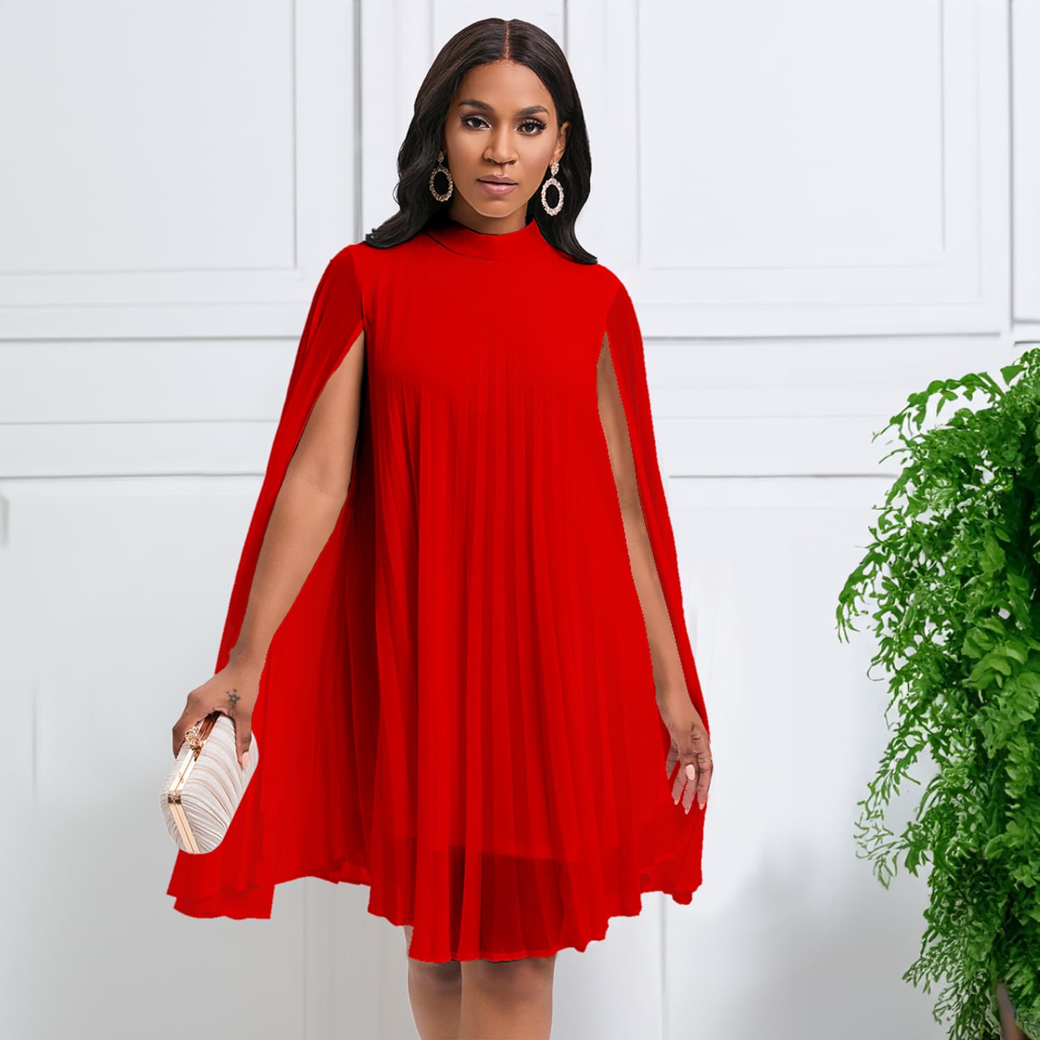 Women's Temperament Fashion Chiffon Pullover Cape Bat Sleeve Large Size Dress