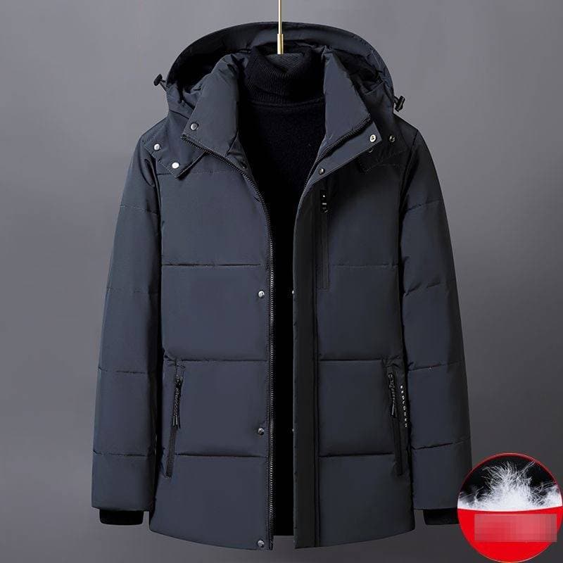 Men's Winter Down Jacket With Fleece Lining, Extra Warm & Windproof, Long Coat, Fashionable Plus Size, Black/Grey/Red​