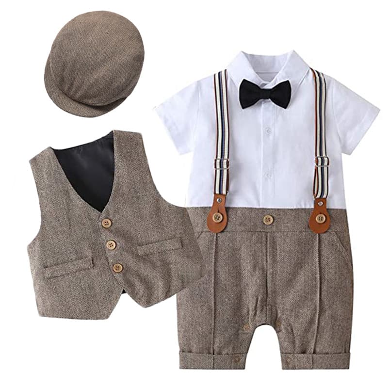 Mother&Kids Baby boy gentleman baptism dress summer boy one-piece climbing dress