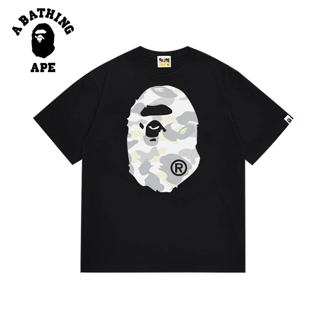 A BATHING APE BAPE-Simple Ape Head Men's Short Sleeved T-shirt With Letter Printed Pattern
