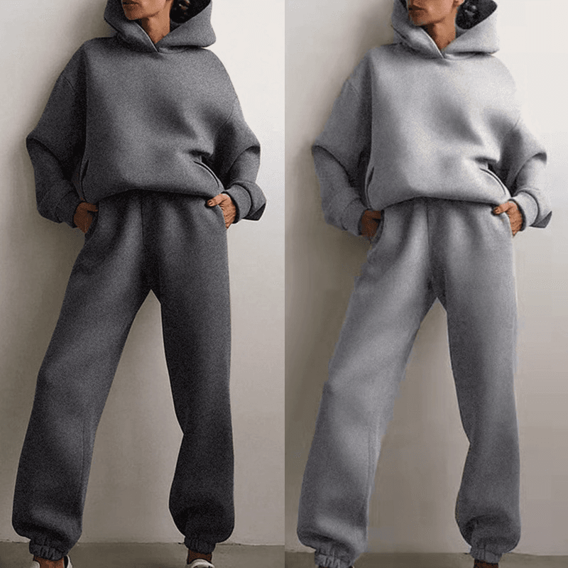 Women's Clothing Solid Color Hooded Sweatshirt Trousers Casual Fashion Set