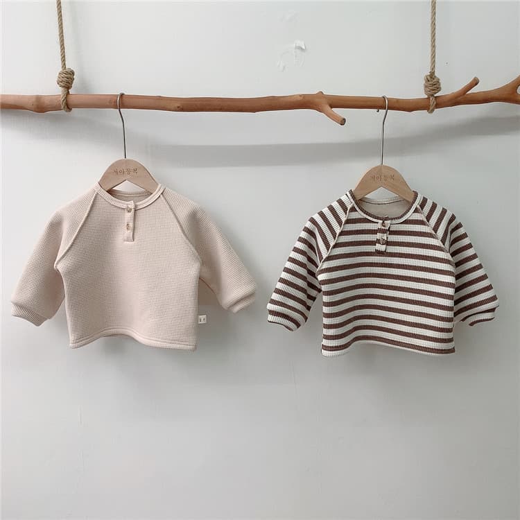 Baby clothing Thick hoodie baby warm waffle plus fleece long sleeve top