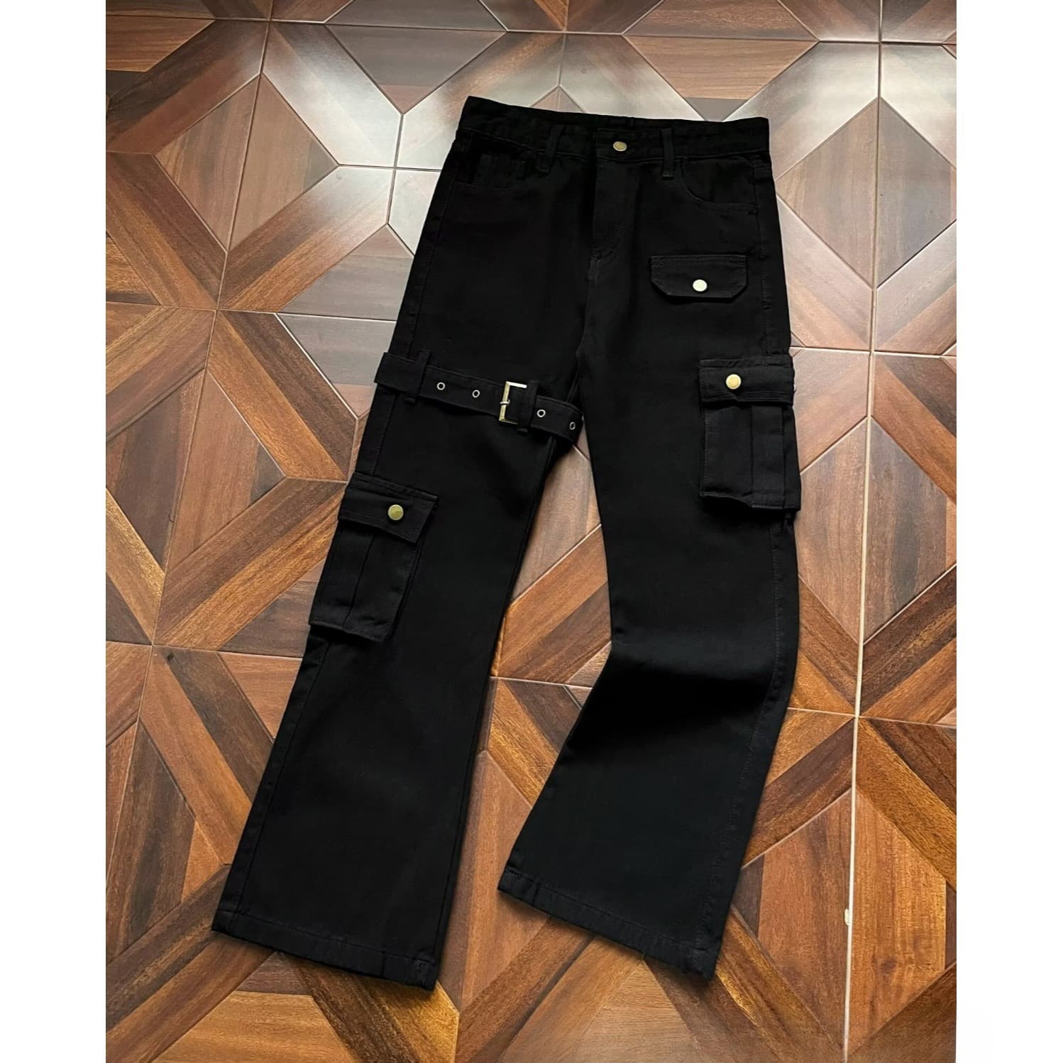 Men's Clothing High Street Niche Design Slim Fit Cargo Jeans – High Street Flared Trousers, Vintage Black Denim Pants With Distressed Detailing​