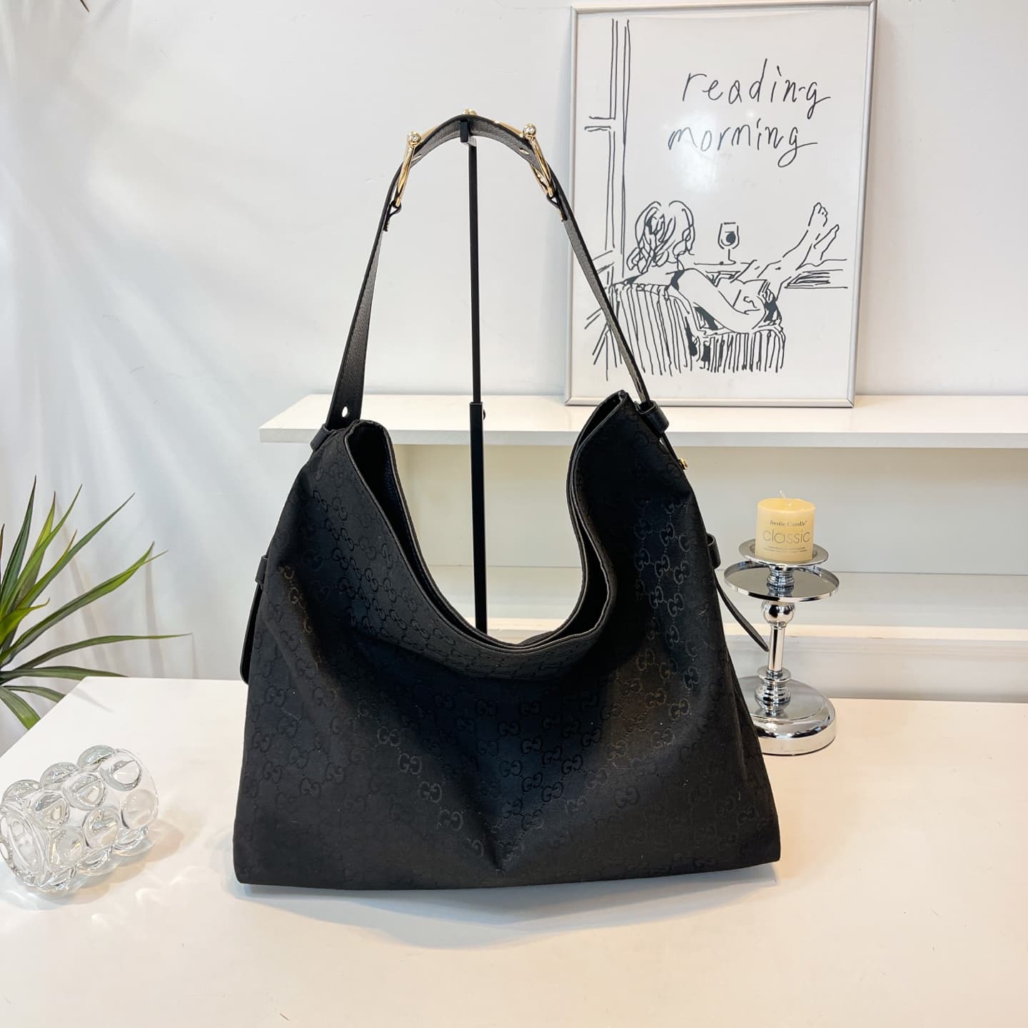 Sac à main Horsebit 2025, bandoulière Giorgio Armani, détails métalliques, sac porté épaule, sac à main en toile imprimée et cuir
