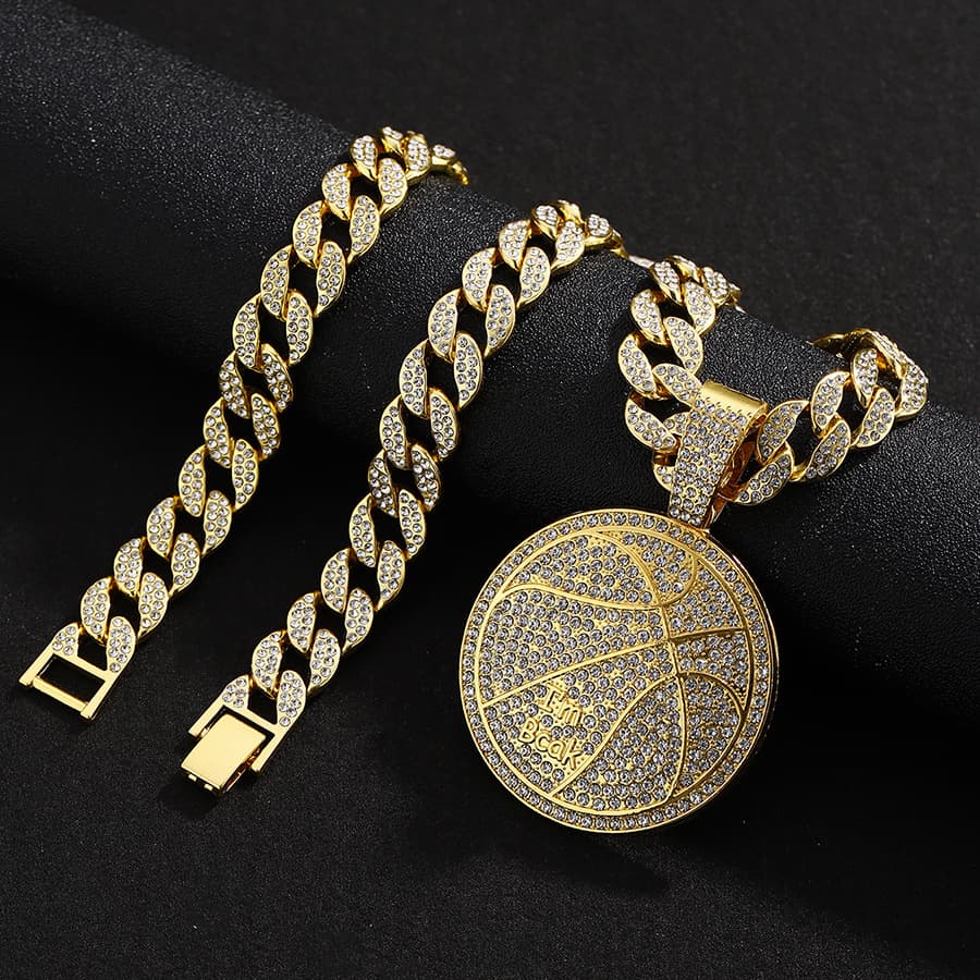 Original hip hop alloy letter Imbcak pendant necklace men's street Cuban chain full diamond basketball necklace