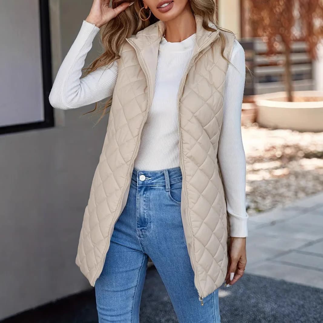 Women's Clothing Thin Warm Women's Lightweight Warm Quilted Vest Coat With Hood - Long Sleeveless Jacket For Casual Outfits (Black, Beige)