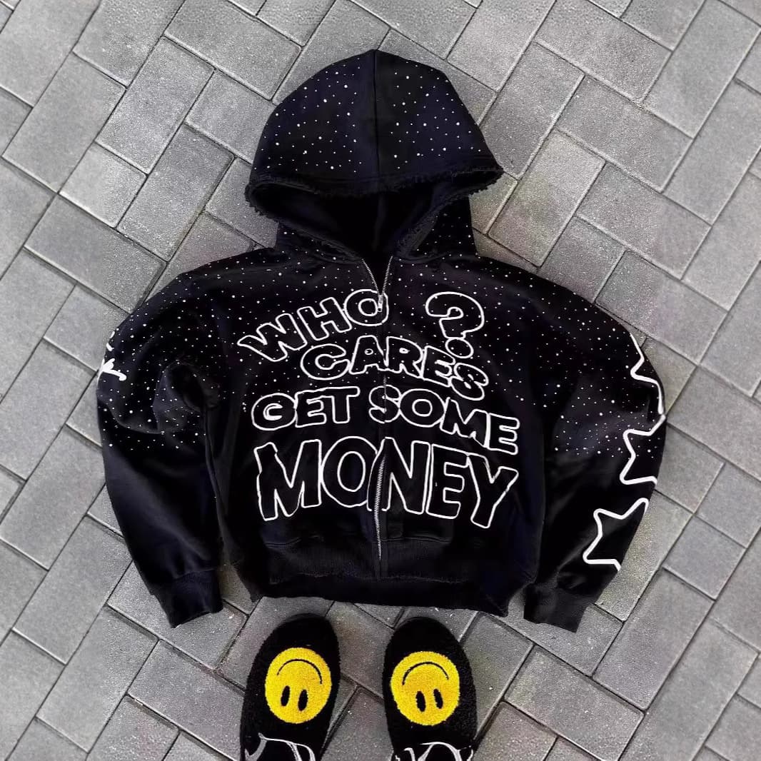 High Street Dark Style 3D Digital Printing Hoodie Personality High End Loose Hip Hop Cardigan Top