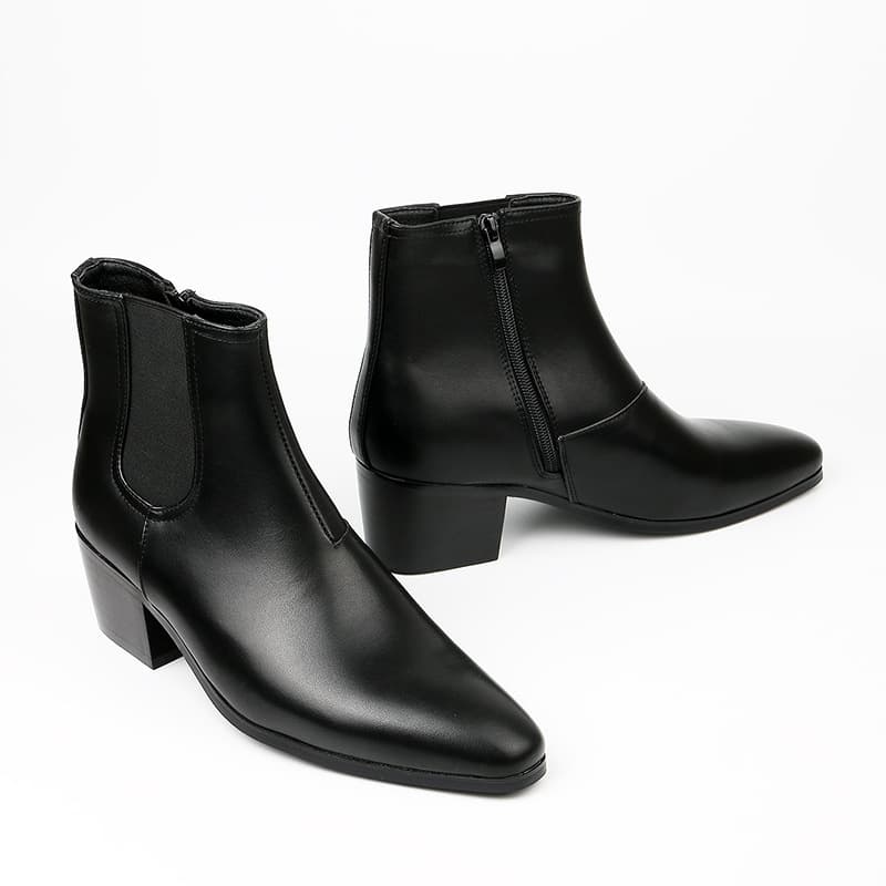 New Autumn And Winter Boots Men's Fashion High-heeled Ankle Boots Small Square Head High-heeled Boots Men's Boots Increase High-heeled Men