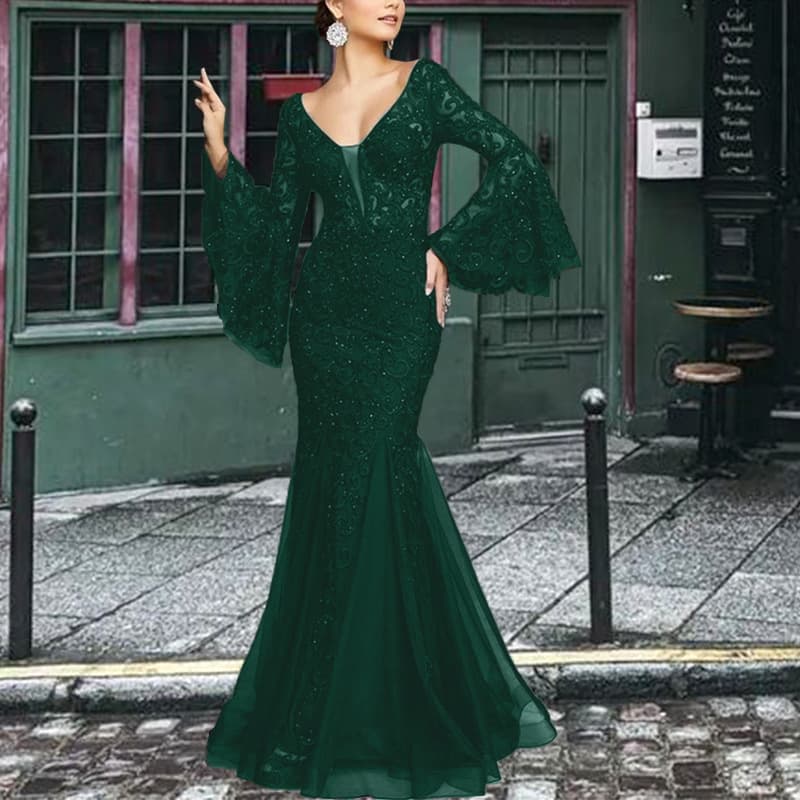Women's Clothing Summer New Elegant Sexy Slim Fishtail Long Banquet Dress Female Black Anchor Lace Evening Dress