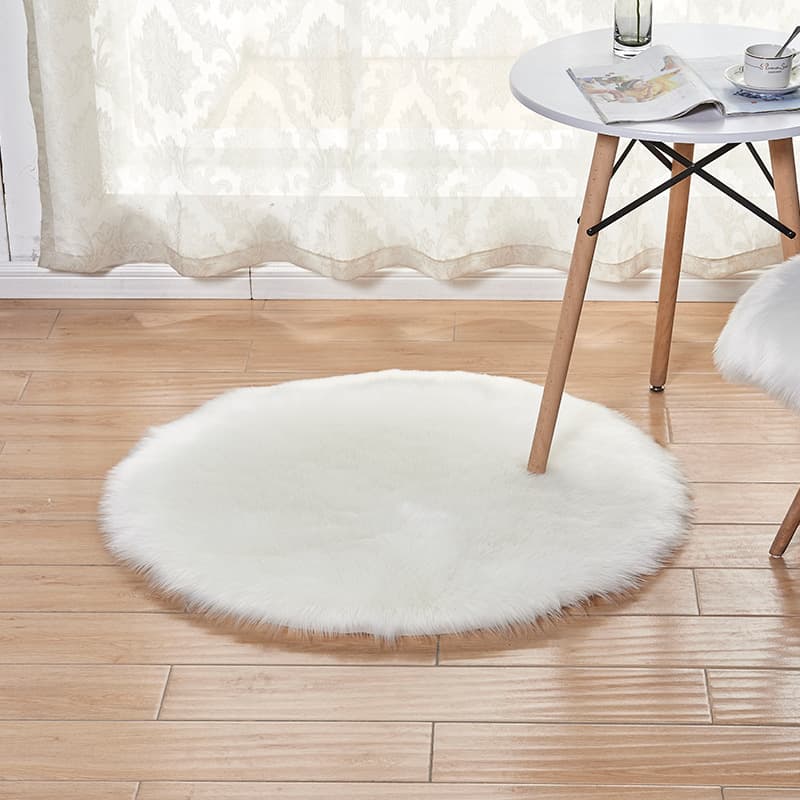 Round White Home Living Room Bedroom Plush Carpet
