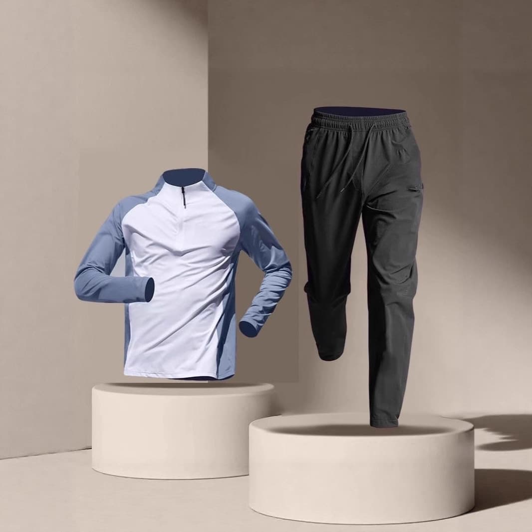 Half-Zip Training Sui For Men, Quick-Dry Sleeve Shir Long Pans Se, Spors Track And Field T-Shir Running Finess