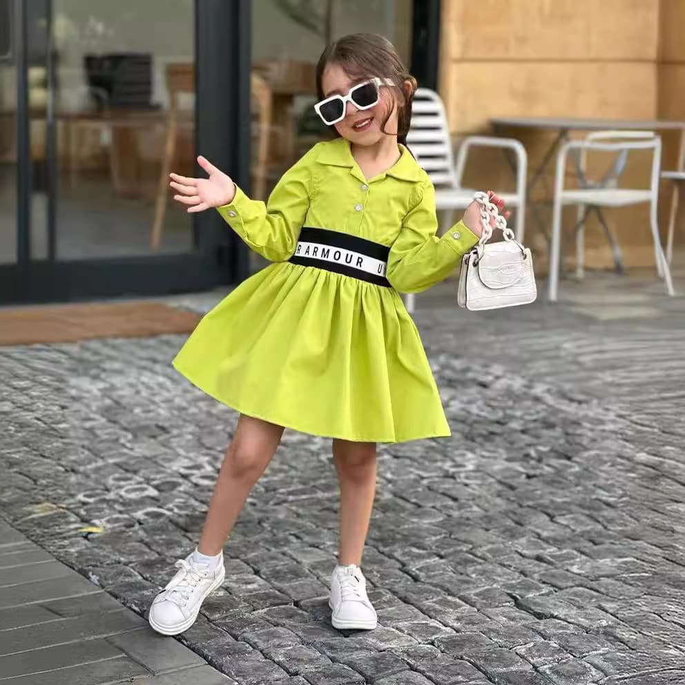 Mother&Kids Girls' Children's Dress Letter Elastic Patchwork Large Hem Shirtskirt Ins Girls