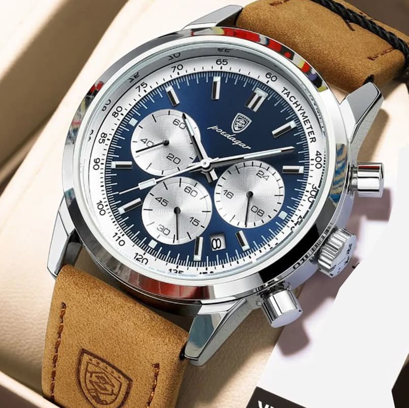 Man Watch Waterproof Chronograph Luminous Date Wristwatch For Men Quartz Leather Sprots Men's Watches