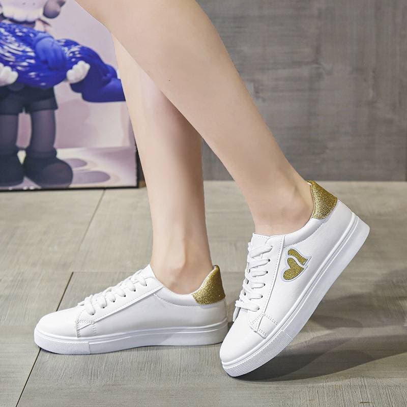 Women's Shoes Fashionable All Match Gold Heart Lace Up Comfortable Women's Casual Shoes