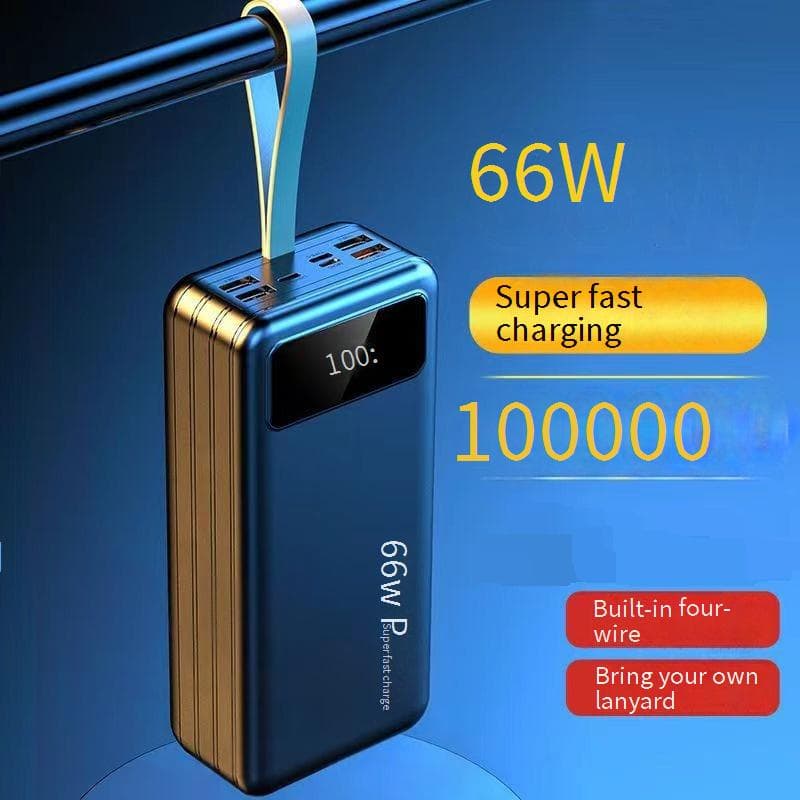 Power Bank 66W Super Flash Charging Fast Charging 100,000 MAh Large Capacity Power Bank With Built In Wire Digital Display Mobile Power Bank