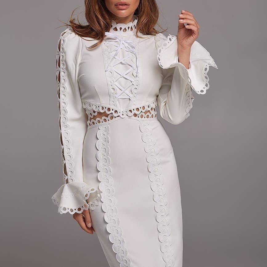 Women's clothing round neck short sleeve lace lace ins midi dress