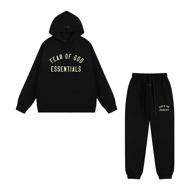 Sweat-shirt ample à double ligne FOG ESSENTIALS Saison 8 avec lettres floquées au dos, en éponge à capuche
