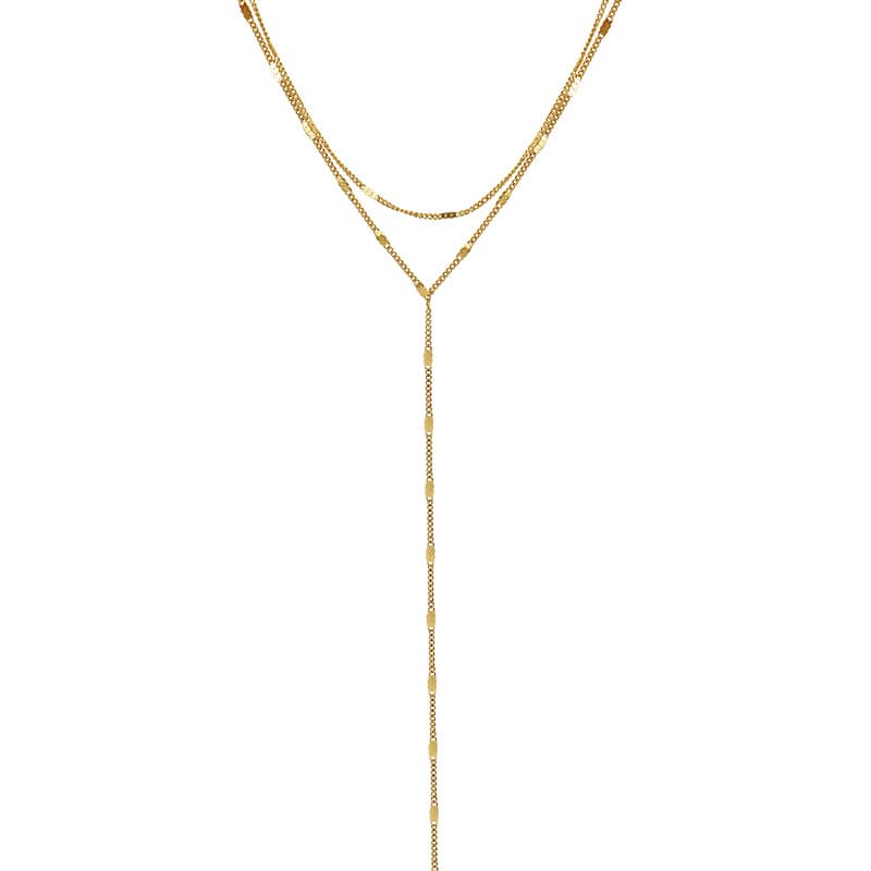 Women's Jewelry Long Tassel Double Layer Side Chain Titanium Steel Gold Material Clavicle Sexy Long Necklace Clavicle Chain