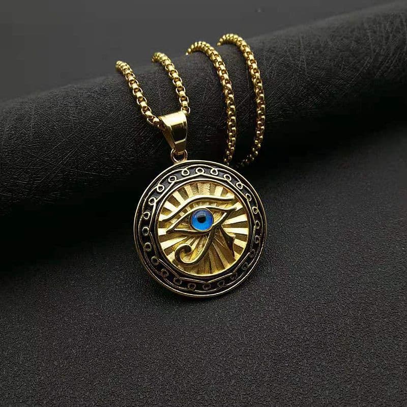 New Egyptian Of Horus Necklace Gold-Plated Blue Eye Round Pendant