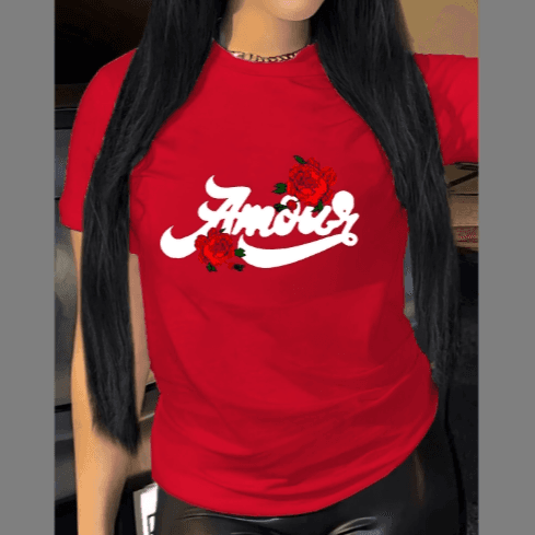 Women's cotton letter printing large size loose T short sleeve