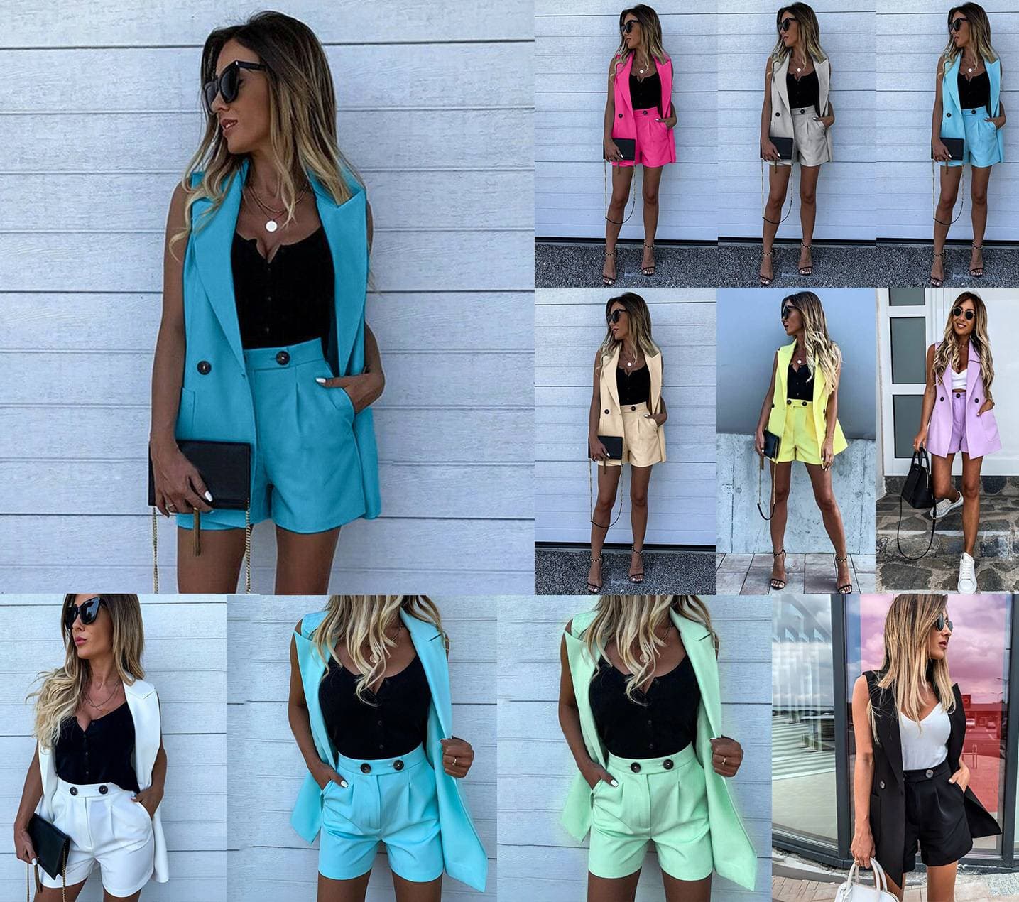 Women's Clothing Sleeveless Vest Suit Jacket Fashionable Temperament Button High Waist Shorts Three Piece Suit