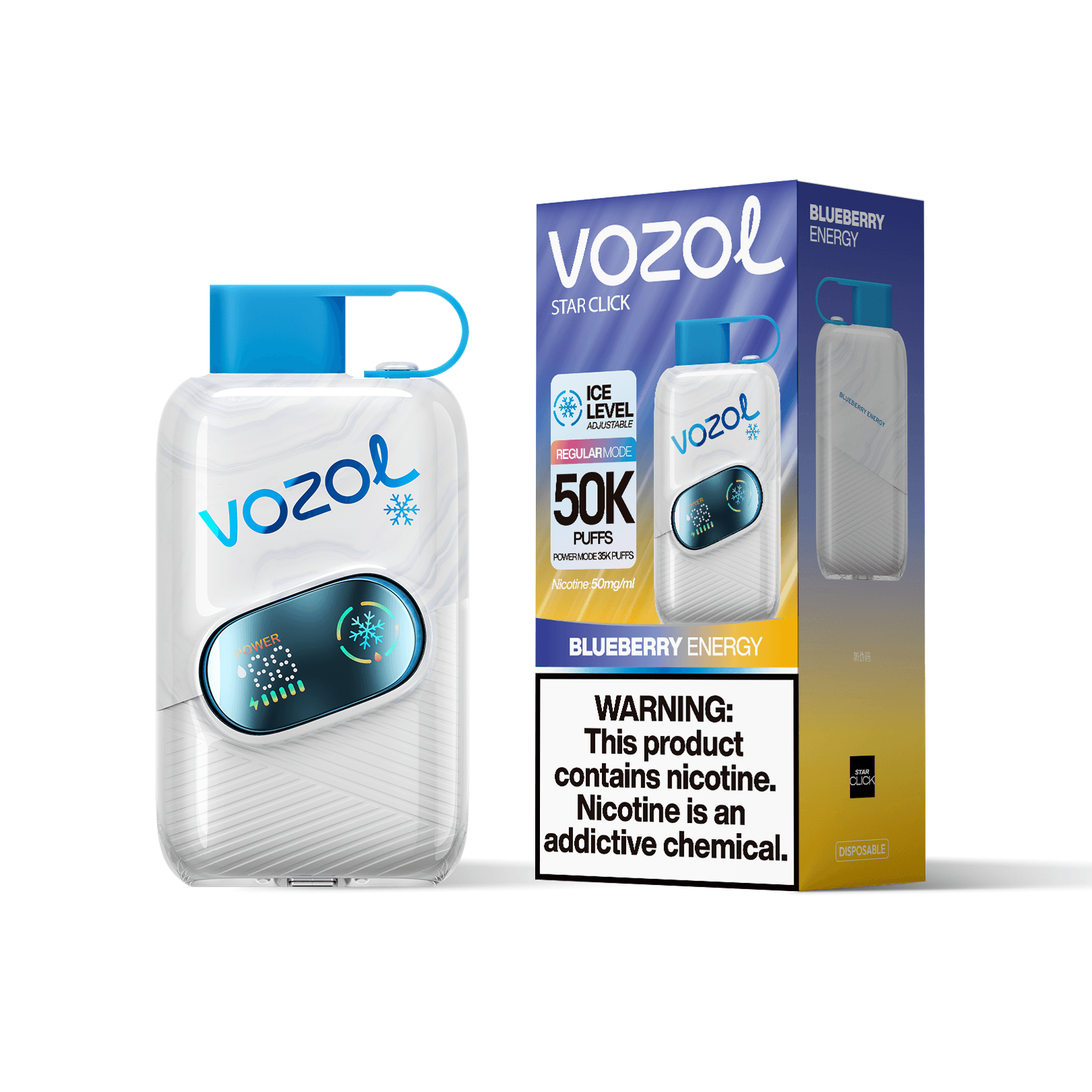 Entrepôt UE 1 PCS Vozol Star Click 50000 Bouffées 50k Vape Jetable avec Écran Bildschirm Vape Boisson Énergisante Longue Durée