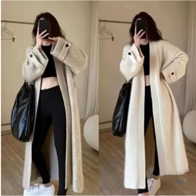Women's Clothing Knitted Cardigan Loose Coat Top Elegant Oversized Knit Cardigan Women's Longline French Style Open Front Coat - Beige & Camel