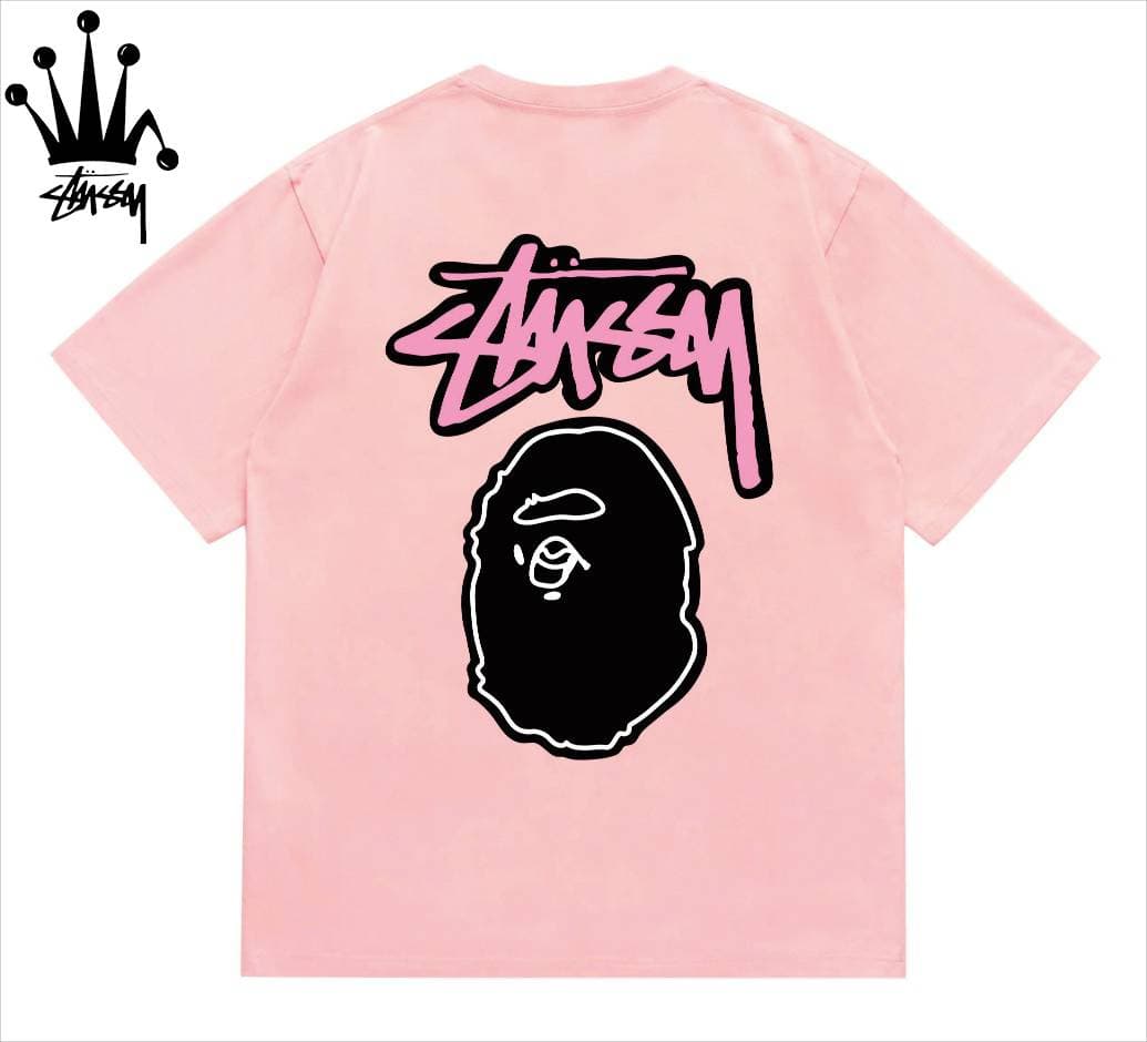 Stussy&Ape Co Branded Logo Letter Ape Pattern Printed Cotton Short Sleeved T-shirt For Men And Women