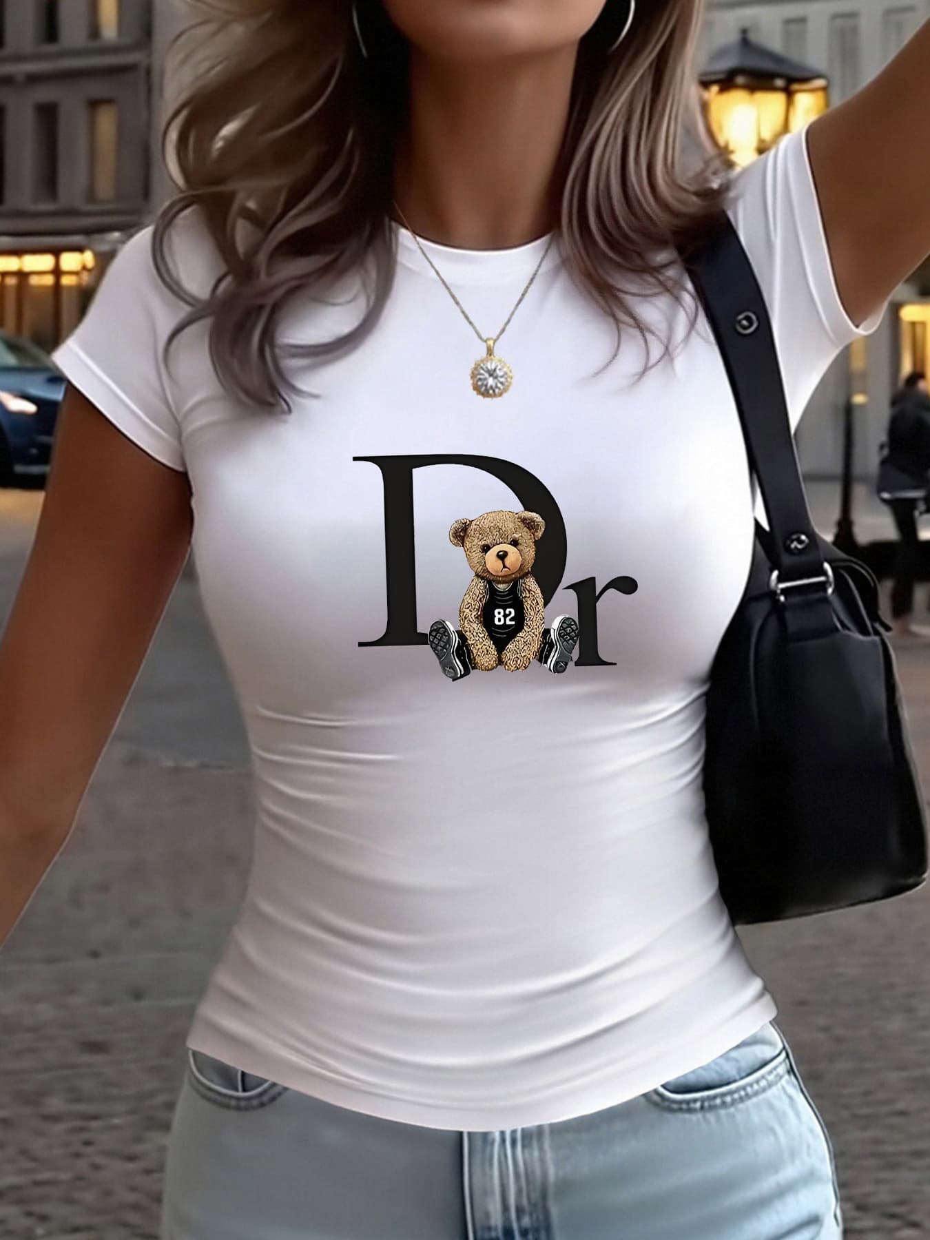 ​​Women's Printed T-Shirt With Waist Gather Detail - Fashion Casual Top​​