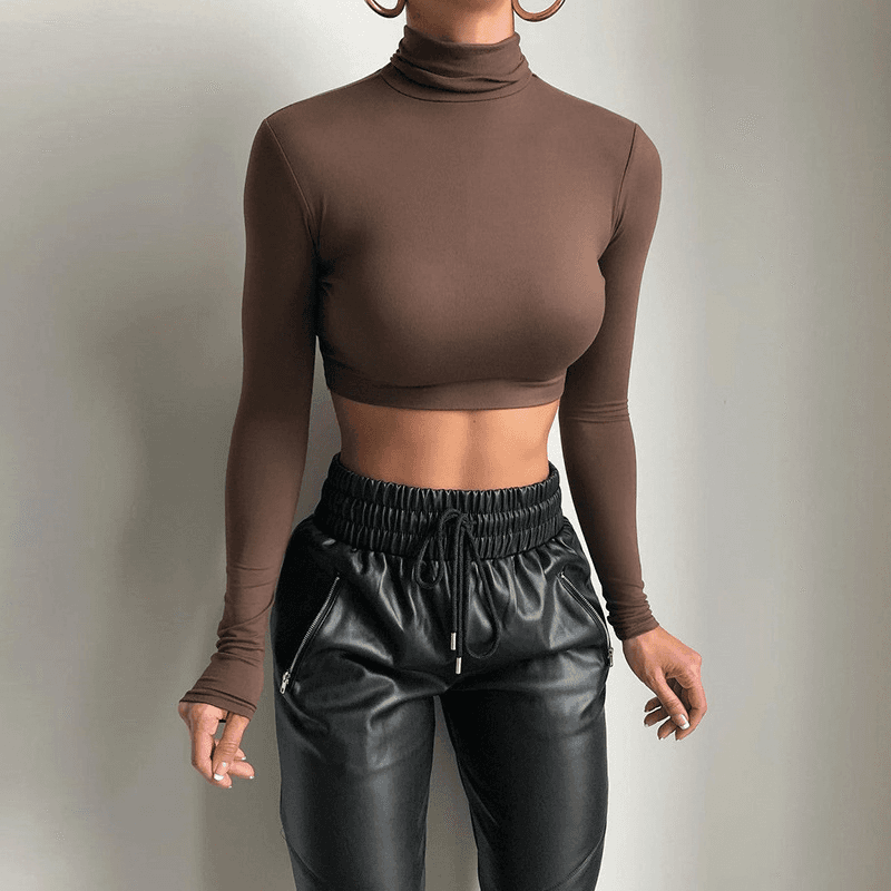 Women's Sexy Slim Neckless Bottom Long Sleeve High Neck Top