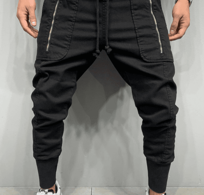 Men's fashion casual cargo pants Men's tie down pants casual three-dimensional zipper pocket elastic pants