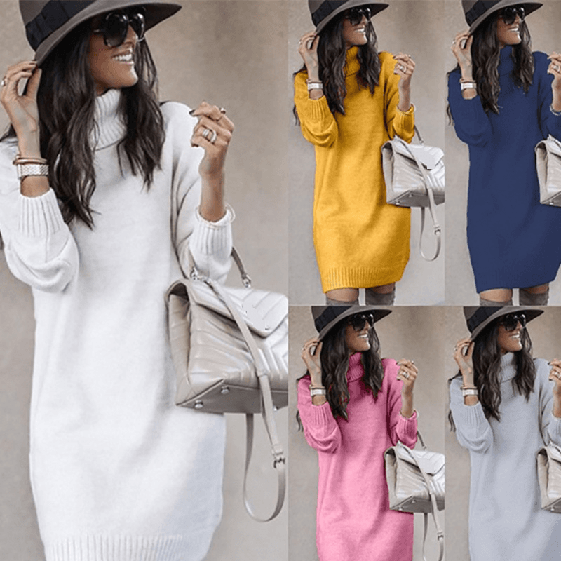 Women's Sweater Women's Long Turtleneck Top Knitted Sweater Coat Women's Dress