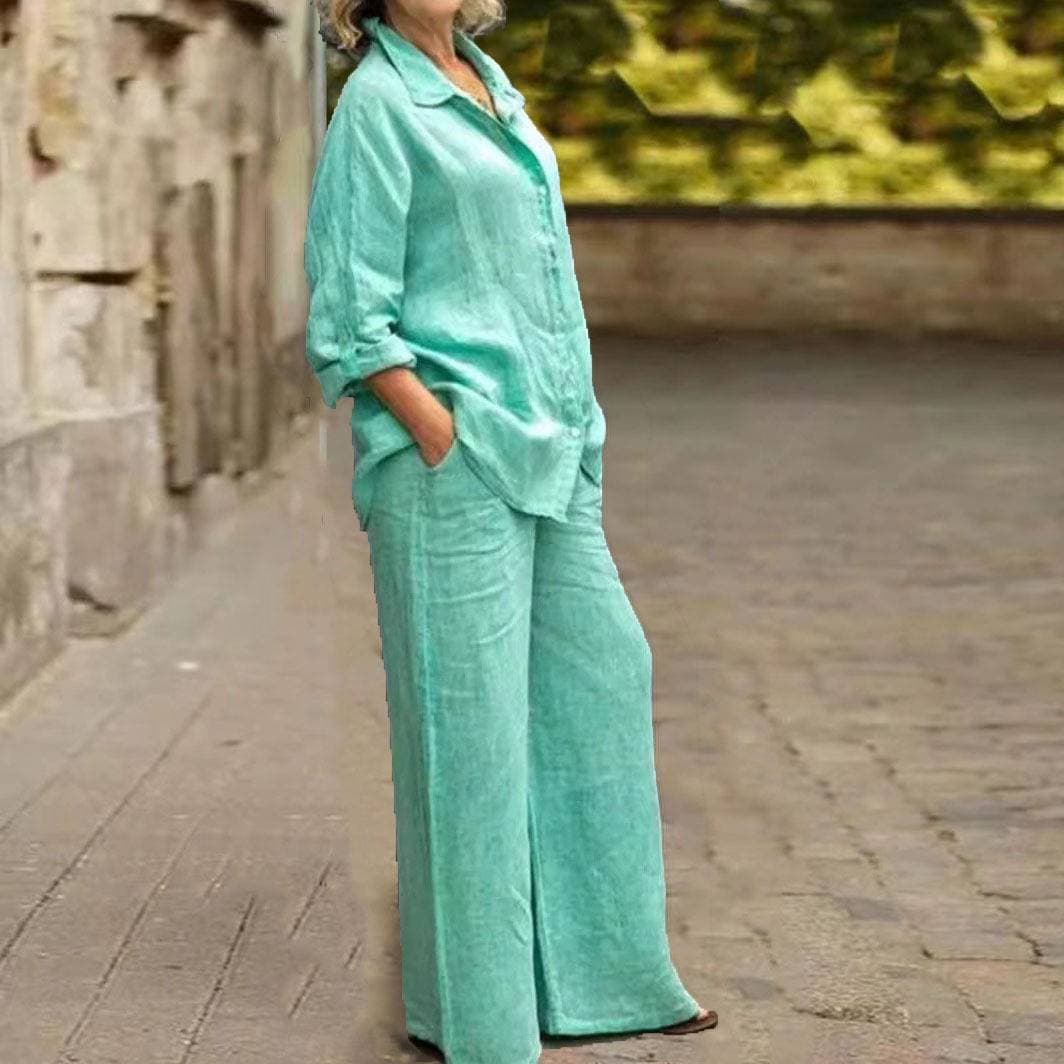 [Cotton Linen] 12-color Hot-selling New Women's Shirt Suits Casual Urban Suits