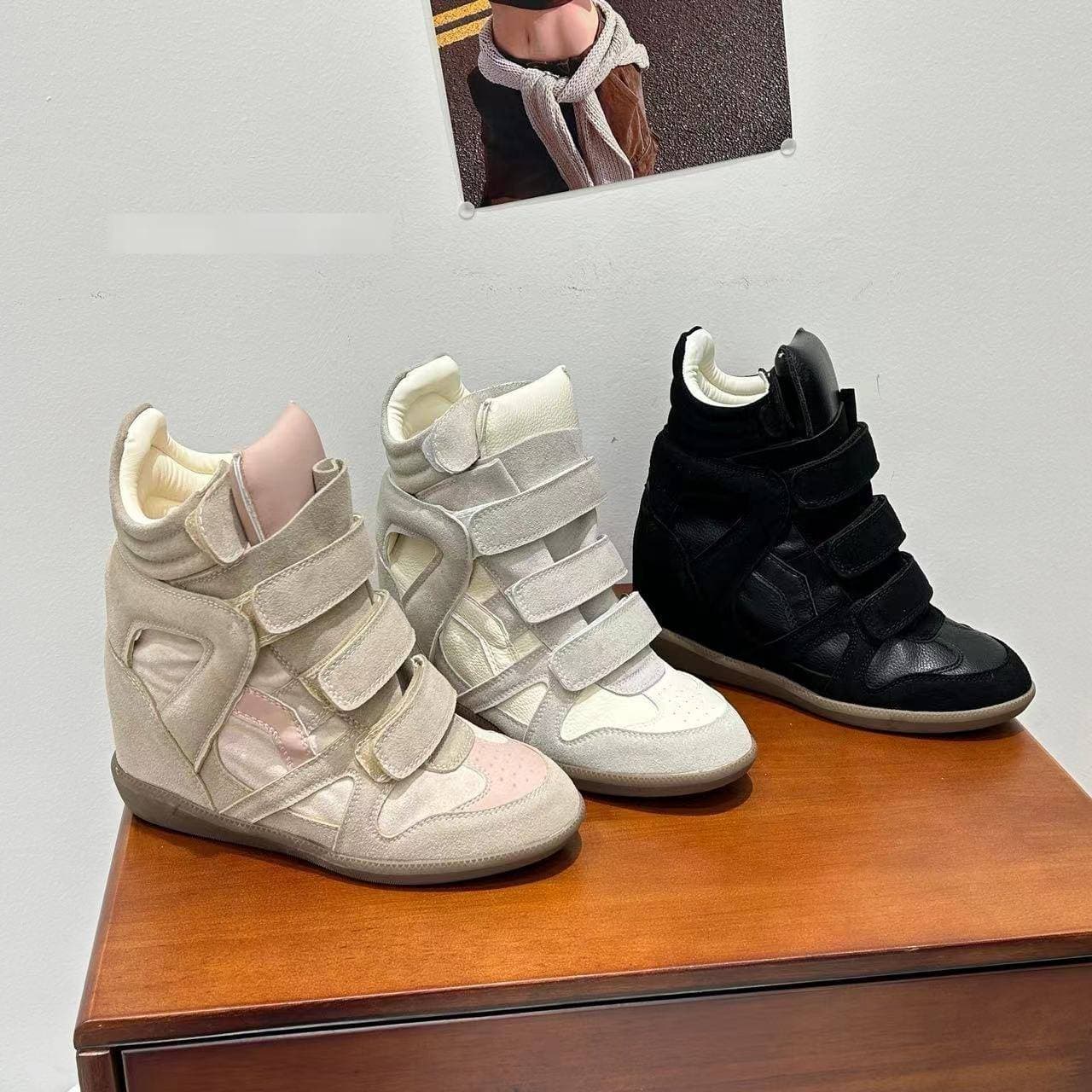 Women's High Top Flat Casual Shoes Color Block Round Toe Velcro Sneakers Pvc Upper Comfort Versatile Height Increase Feature