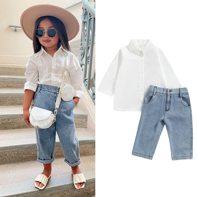 Mother&Kids Girls' suit long-sleeved children's suit Baby clothes Children's shirt denim two-piece suit