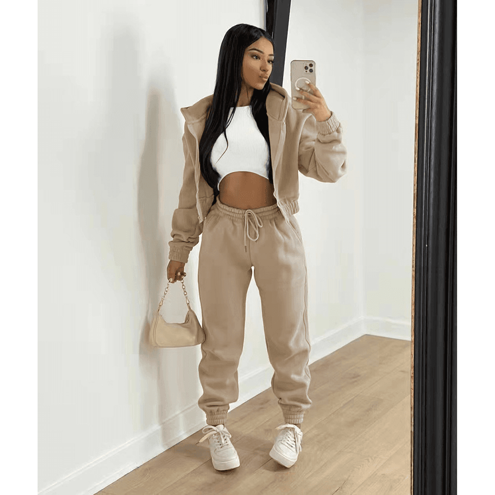 Women's Jacket Padded Sweatshirt Hooded Casual Sweatshirt Two Piece Set