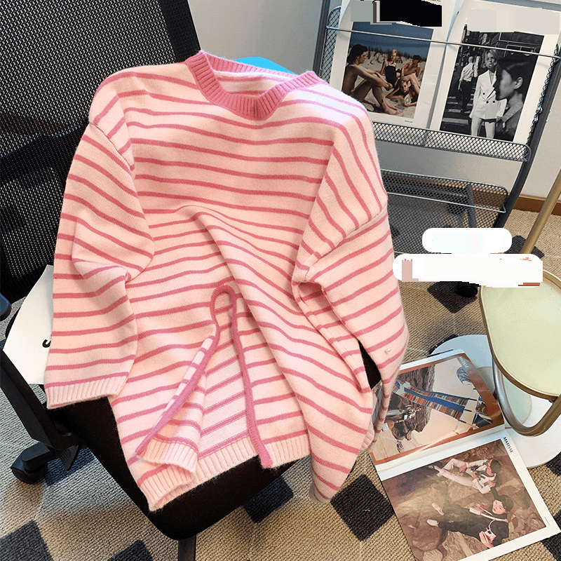 Women's Clothing autumn new women's lazy style striped round neck sweater fashion sweater women autumn and winter loose top trend