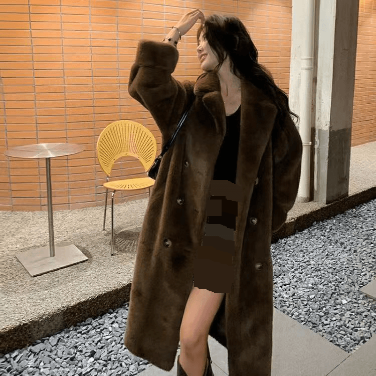 Women's Clothing mink double breasted coat mink velvet plus cotton thickened medium length fur suit jacket loose fitting women's outer