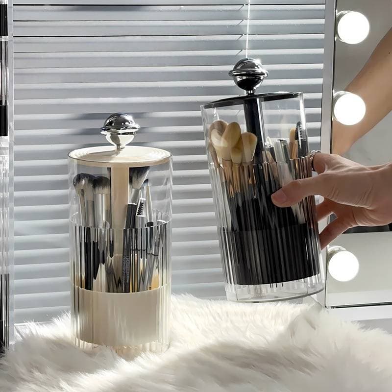 Automatic Rising Makeup Brush Holder With Dust-Proof Cover – Stylish Cosmetic Organizer For Brushes & Pens, Desktop Storage Box
