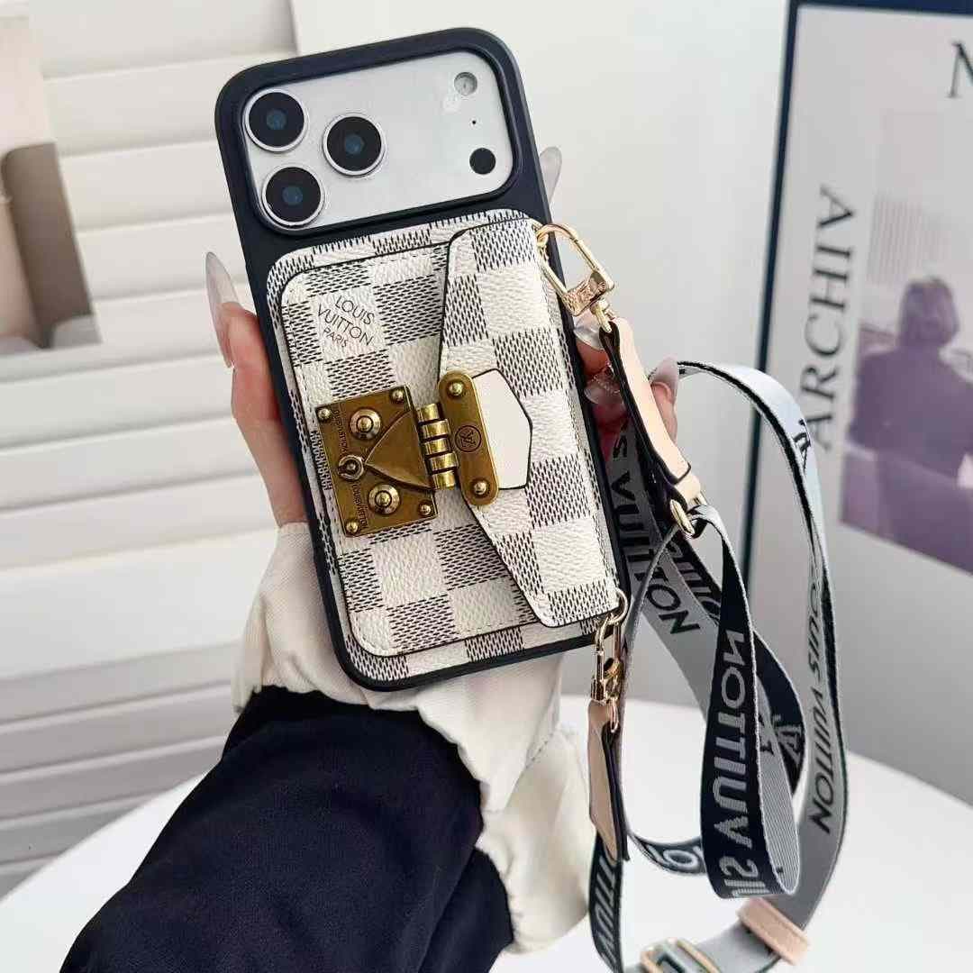 Étui tendance avec porte-cartes et bandoulière pour iPhone 12, 13 Pro, 14, 15, 16 et 17 Pro Max