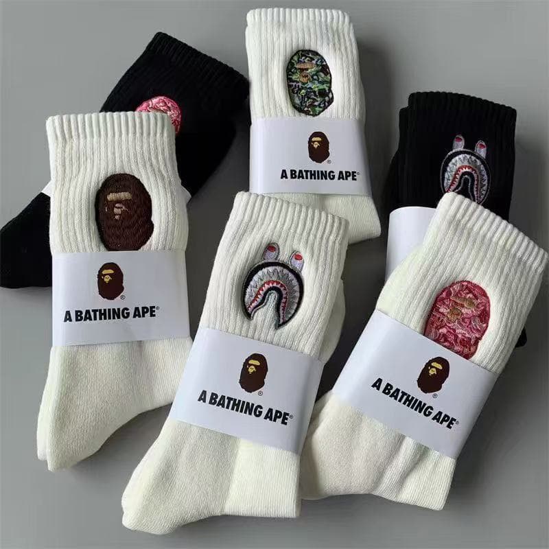 A BATHING-APE High Tube Thick Socks Solid Color Middle Tube Towel Bottom Cotton Sole Sports Socks Ins Youth Sports Socks