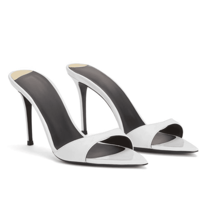 Women's White Pointed Toe Open-Toe Stiletto Slide Sandals - Slip-On Dressy High Heels For Women
