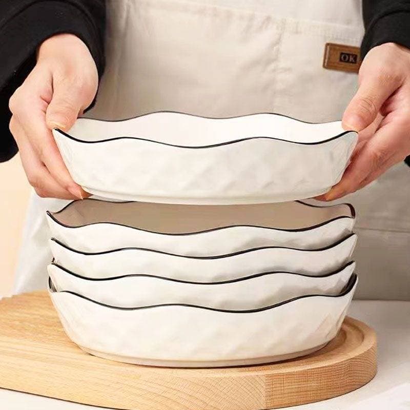 Assiette plate scandinave en porcelaine de 20,6 cm – Relief en relief et bord festonné | Glaçure micro-lisse pour un nettoyage facile