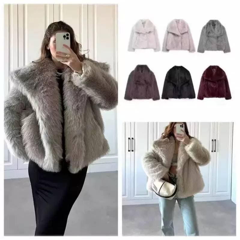​Women's Faux Fox Fur Coat Winter Elegant Faux Fur Jacket With Lapel Loose Fit Stylish Outerwear​