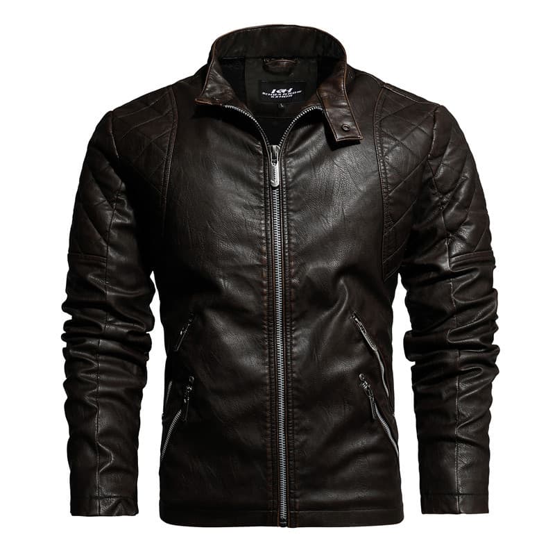 Fengqiu Winter New Leather Men's Fashion Trendy Motorcycle PU Plush Slimming Jacket