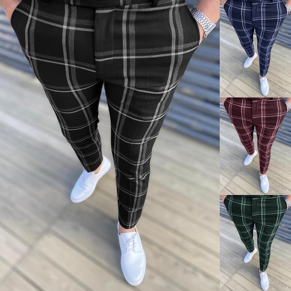 Spring New High Waist Suit Pants Men Fashion England Style Plaid Business Casual Trousers Mens Slim Fit Formal Pants Man