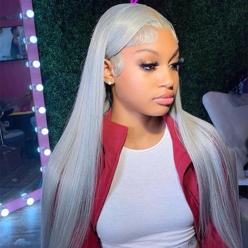 hot selling 13x4 13x6 Frontal Wig Sier Grey Colored Peruvian Straight Lace Front Human Hair Wigs For Women