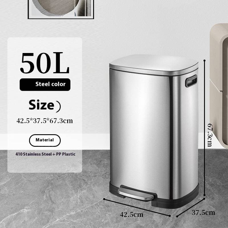 Stainless Steel Silent Step Trash Can – Large Capacity Office Home Kitchen Commercial Use – Dual Compartment Hands-Free Foot Pedal Bin