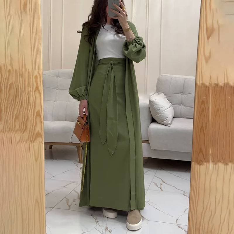 Autumn/Winter Casual Loose Fitting Tie up Printed Suit Jacket And Long Skirt Set for Women Fashionable Pant Outfit